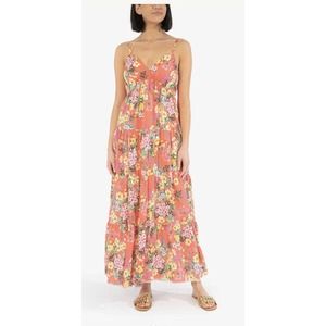 KUT From The Kloth Dress XL maxi spagetti strap floral pockets raw hem
